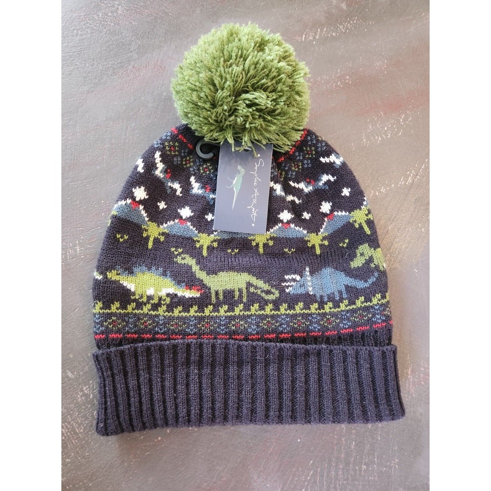 Boys Dinosaur Blue Green Sophie ALLPORT Beanie Pom Hat Winter One Size Gift!